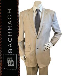 Bachrach Men 2pc Suit 42R 34x31 Wool Light Weight Hand Stitched